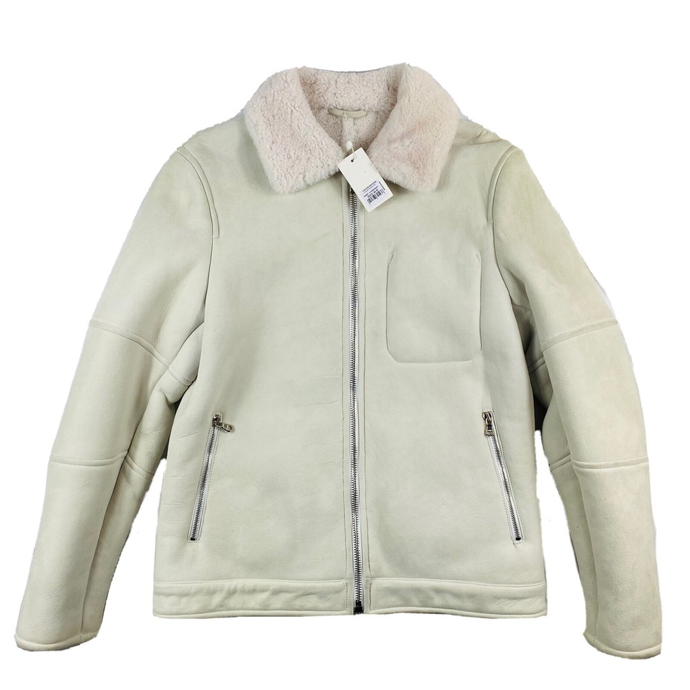 Eidos Napoli White Suede Full Zip Shearling Jacket Size Mens 36R‎ NWT